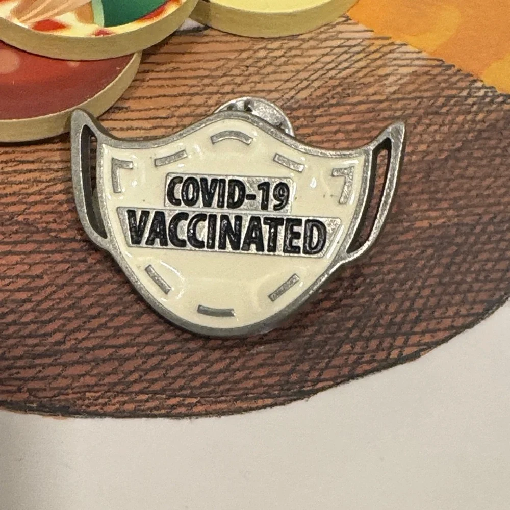 COVID-19 Vaccinated Pin Badge - Silver and Cream